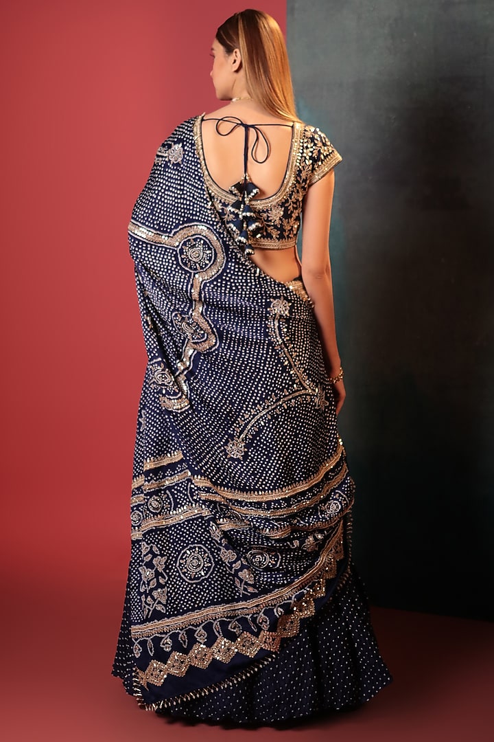 Blue Silk Embroidered Bandhani Wedding Lehenga Set by Siddhartha Daga at Pernia's Pop Up Shop