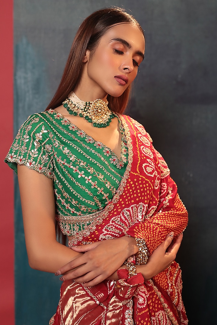 Green Silk Patola Wedding Lehenga Set by Siddhartha Daga at Pernia's Pop Up Shop