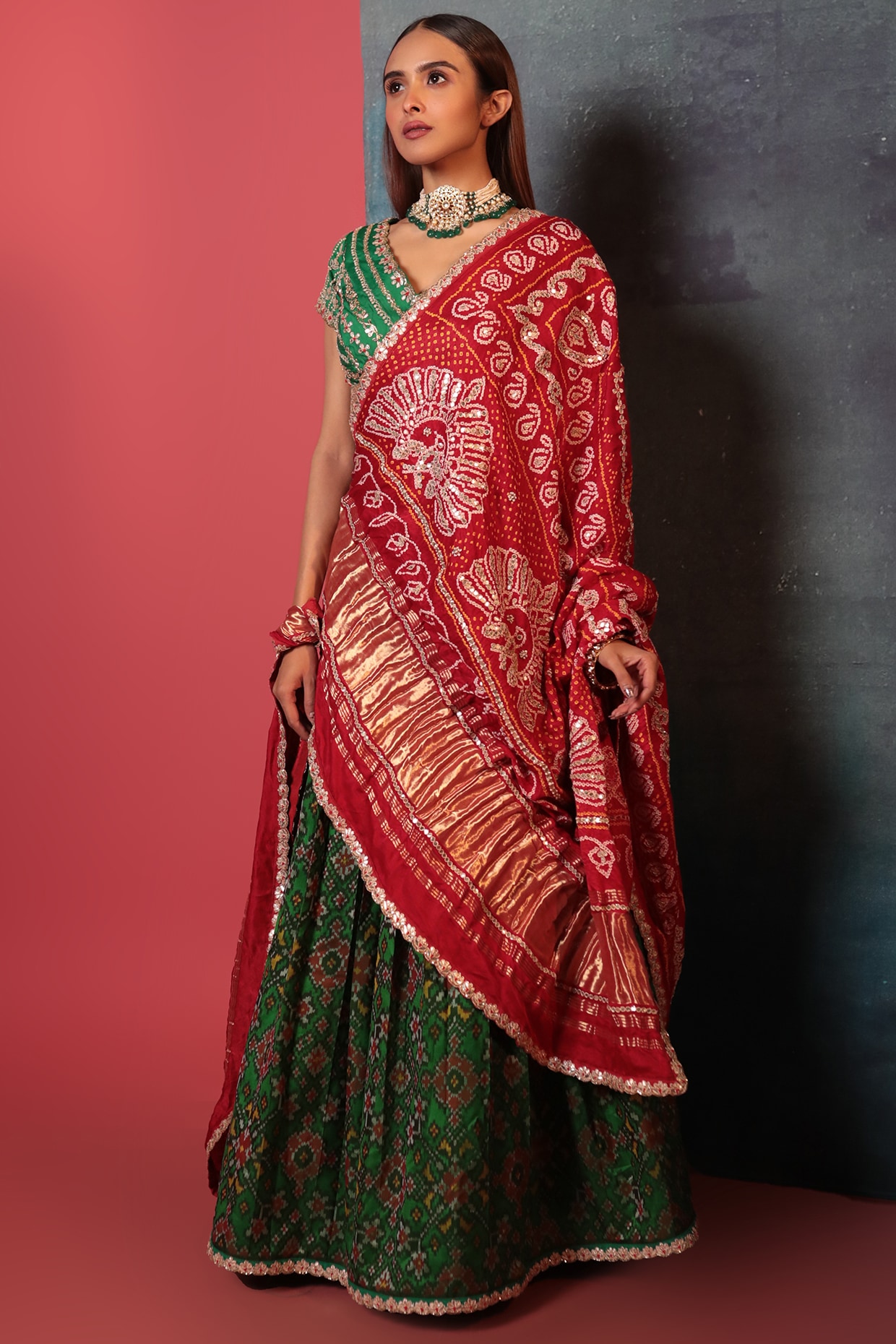 Mehndi Premium Net Silk Embroidery Lehenga with Silk V-Neck Choli and  Dupatta | Exotic India Art