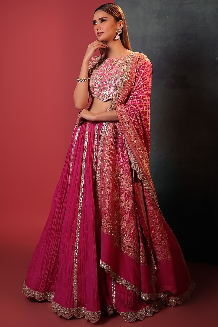 Pink Crush & Pure Georgette Silk Embellished Bridal Lehenga Set by Siddhartha Daga at Pernia's Pop Up Shop