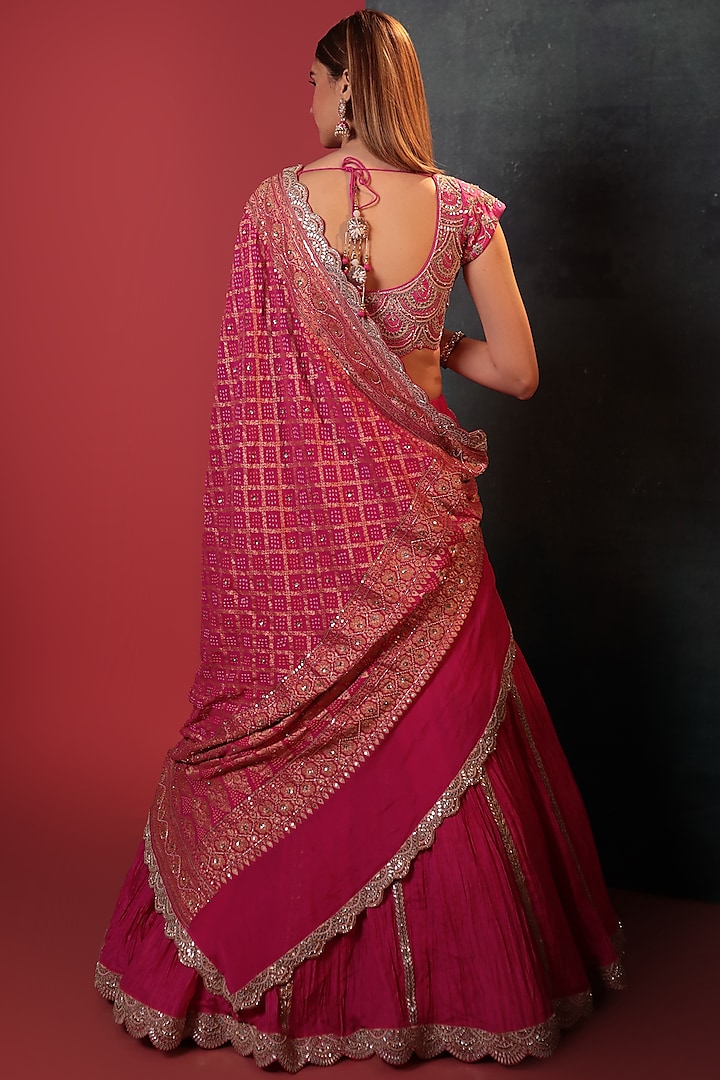 Pink Crush & Pure Georgette Silk Embellished Bridal Lehenga Set by Siddhartha Daga at Pernia's Pop Up Shop