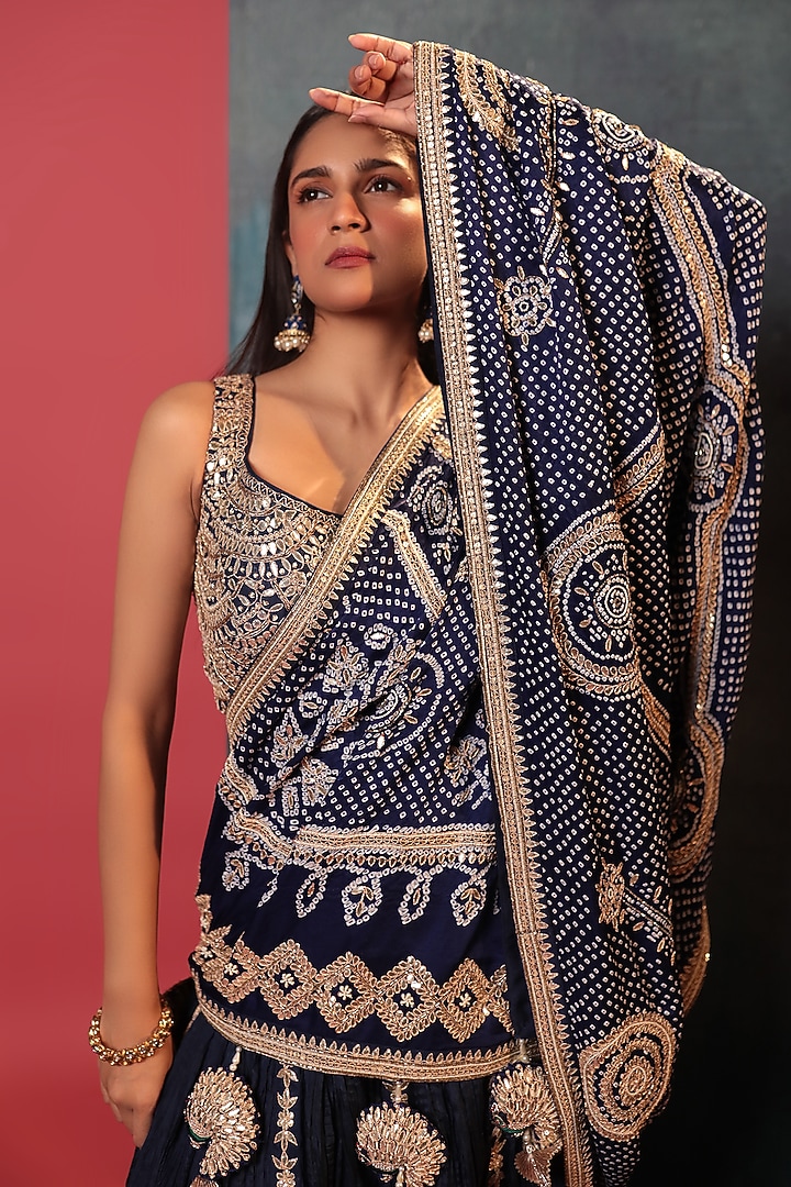 Blue Crush & Pure Georgette Silk Embellished Bridal Lehenga Set by Siddhartha Daga at Pernia's Pop Up Shop