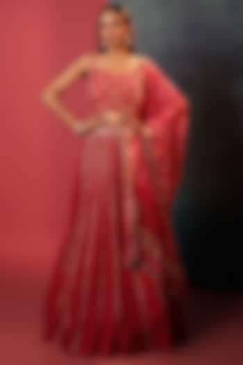 Strawberry Pink Crush & Pure Georgette Silk Wedding Lehenga Set by Siddhartha Daga at Pernia's Pop Up Shop