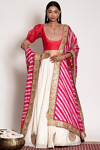 Ivory Embroidered Lehenga Set by Siddhartha Daga