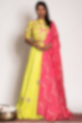 Lime Green Embellished Wedding Lehenga Set by Siddhartha Daga at Pernia's Pop Up Shop