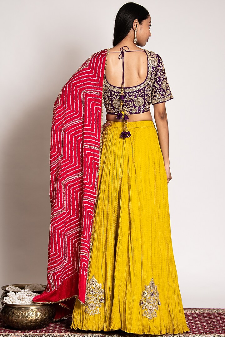 Mustard Embroidered Wedding Lehenga Set by Siddhartha Daga at Pernia's Pop Up Shop