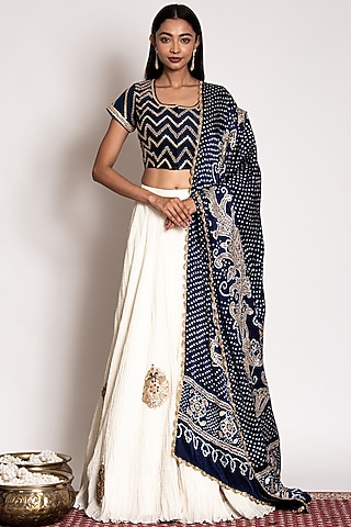 Ivory Silk Lehenga Set by Siddhartha Daga