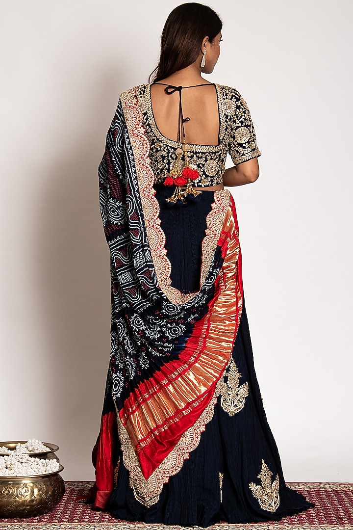 Dark Blue Embroidered Wedding Lehenga Set by Siddhartha Daga at Pernia's Pop Up Shop