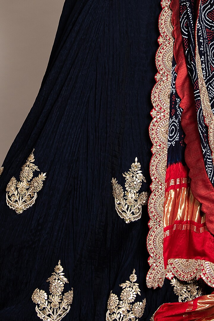 Dark Blue Embroidered Wedding Lehenga Set by Siddhartha Daga at Pernia's Pop Up Shop