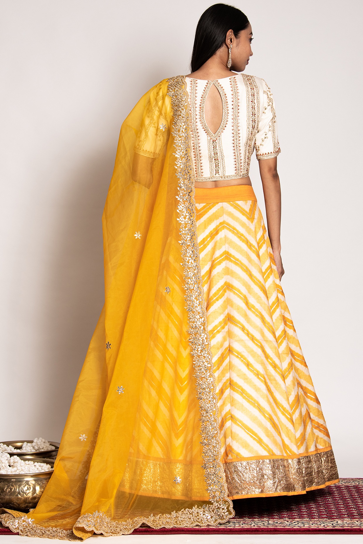 mustard yellow silk sequin and thread embroidered Lehenga choli and pi –  MOHAR