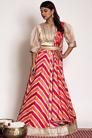 Rust Hand Embellished Lehenga Set by Siddhartha Daga