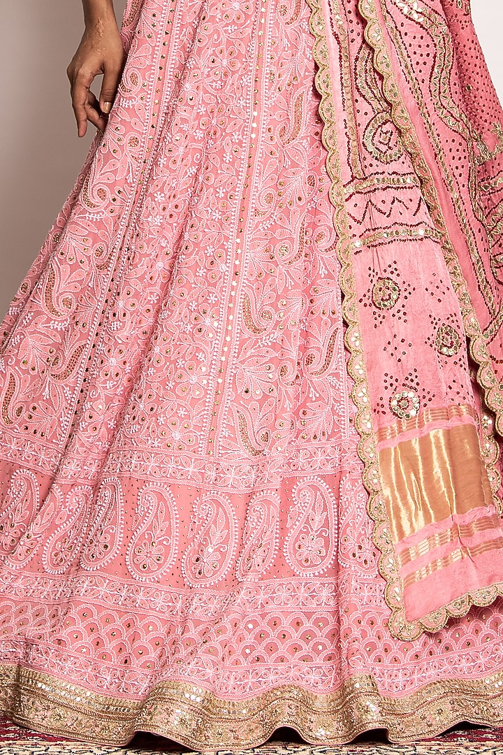 Peach Embroidered Wedding Lehenga Set by Siddhartha Daga at Pernia's Pop Up Shop