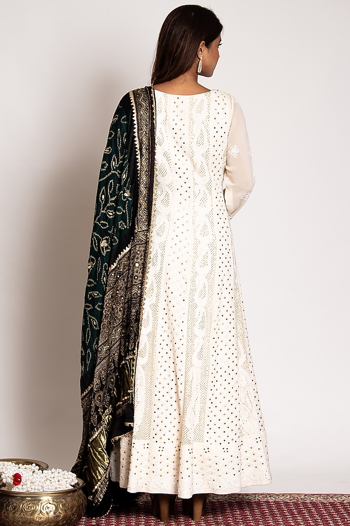 Ivory Bridal Anarkali Set With Embroidery by Siddhartha Daga at Pernia's Pop Up Shop