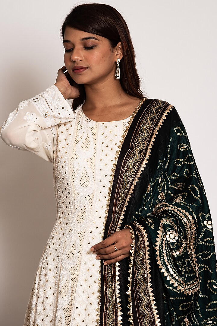 Ivory Bridal Anarkali Set With Embroidery by Siddhartha Daga at Pernia's Pop Up Shop