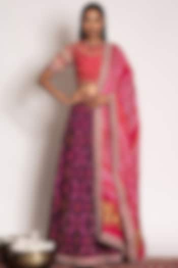 Purple Silk Pleated Lehenga Set by Siddhartha Daga