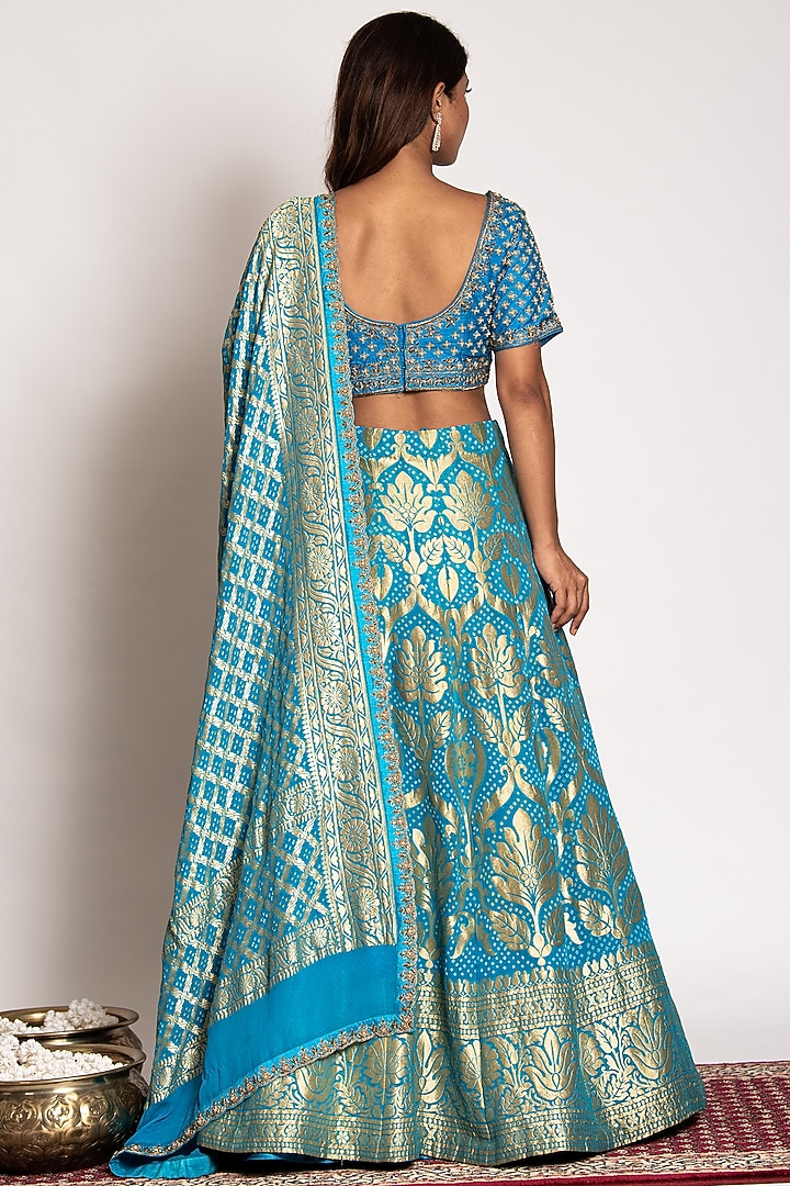 Mint Blue Embroidered Wedding Lehenga Set by Siddhartha Daga at Pernia's Pop Up Shop
