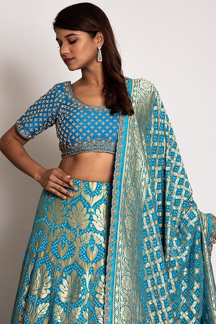Mint Blue Embroidered Wedding Lehenga Set by Siddhartha Daga at Pernia's Pop Up Shop