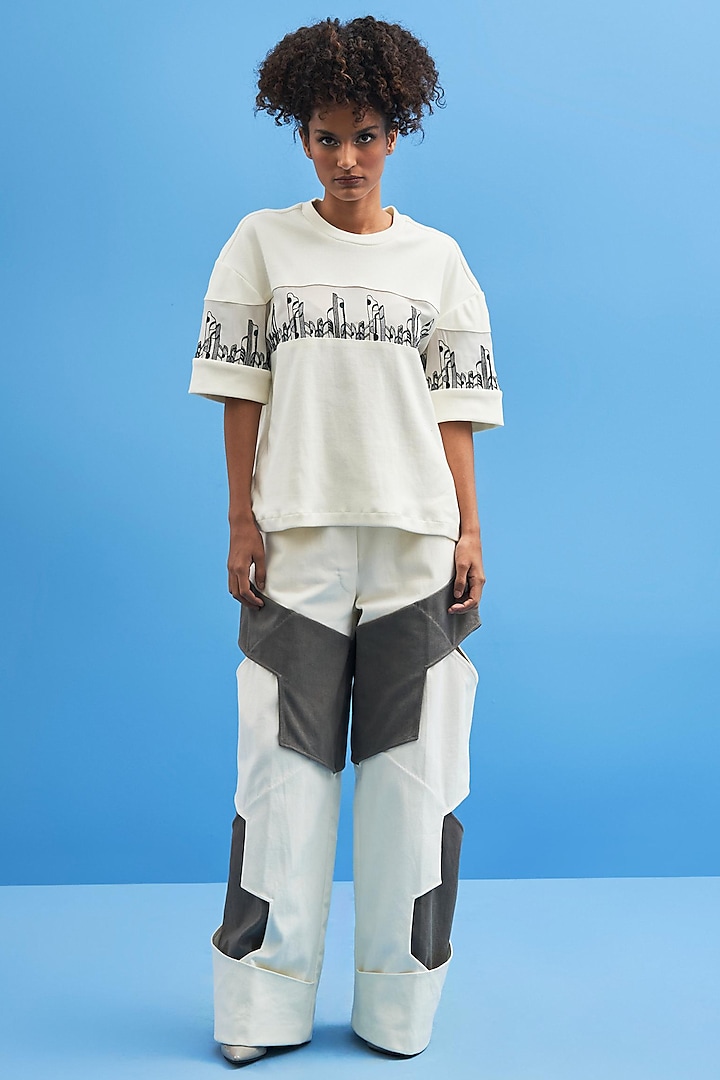 Off-White Cotton Hand Embroidered T-Shirt by SIDDHANT AGRAWAL