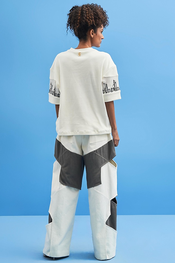 Off-White Cotton Hand Embroidered T-Shirt by SIDDHANT AGRAWAL at Pernia's Pop Up Shop