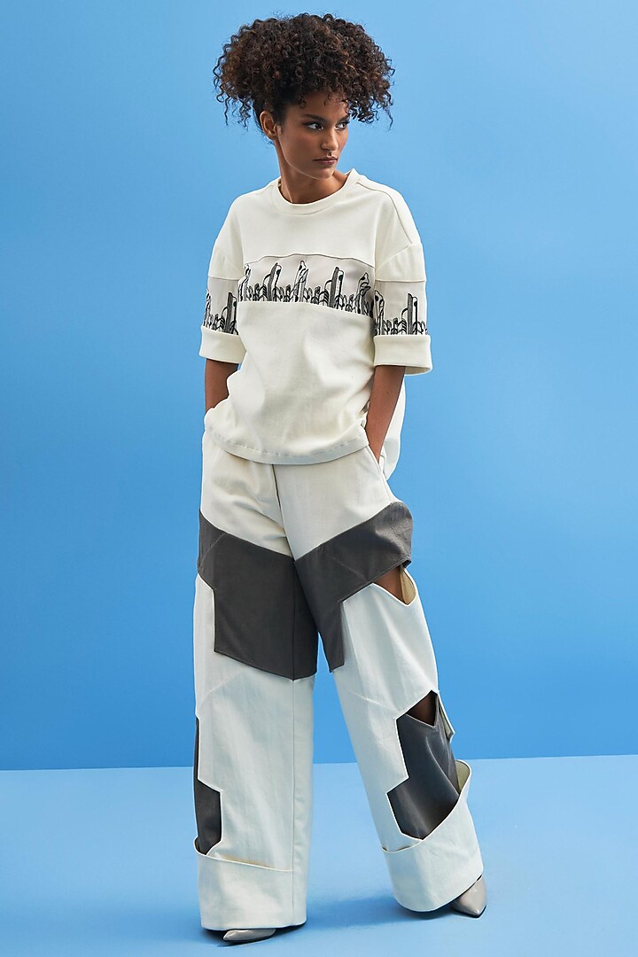 Off-White Cotton Hand Embroidered T-Shirt by SIDDHANT AGRAWAL at Pernia's Pop Up Shop