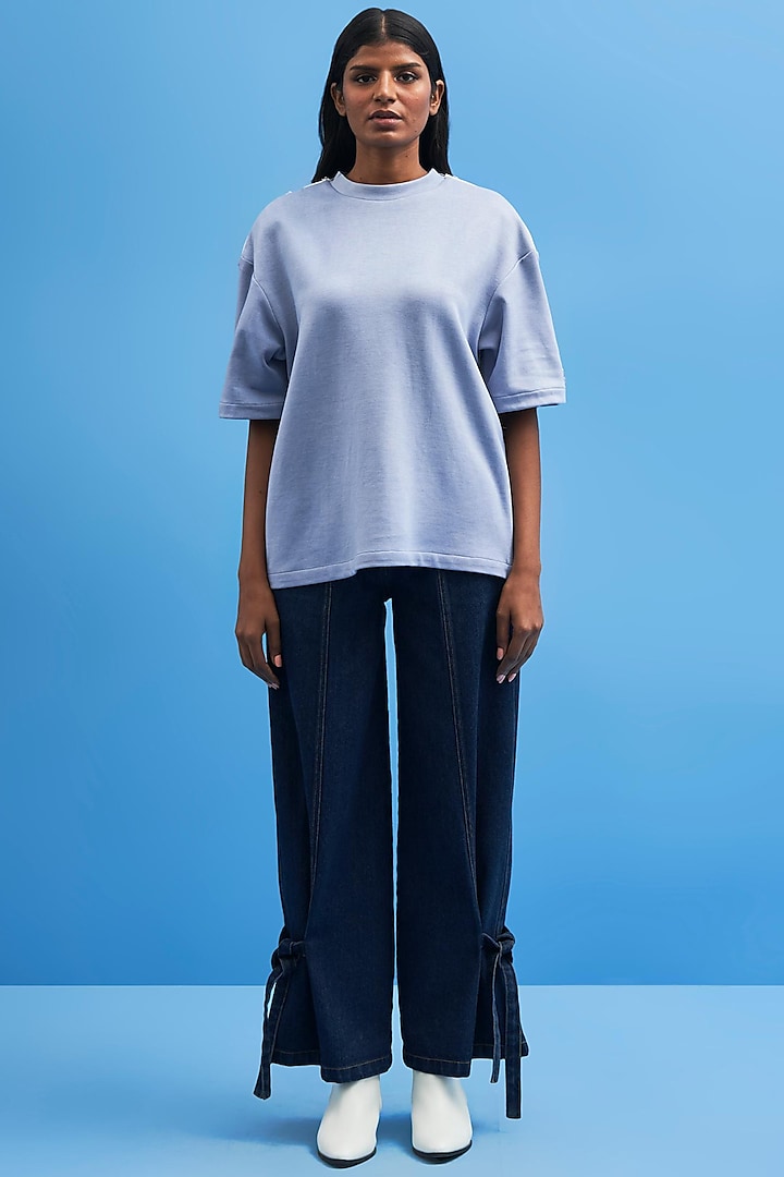 Steel Blue Cotton T-Shirt by SIDDHANT AGRAWAL at Pernia's Pop Up Shop