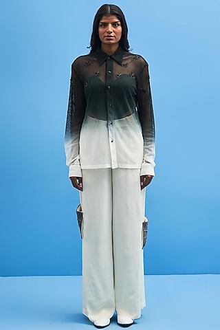 Black & White Ombre Embroidered Shirt by SIDDHANT AGRAWAL