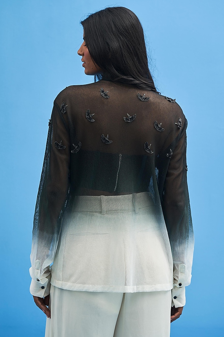Black & White Ombre Embroidered Shirt by SIDDHANT AGRAWAL at Pernia's Pop Up Shop