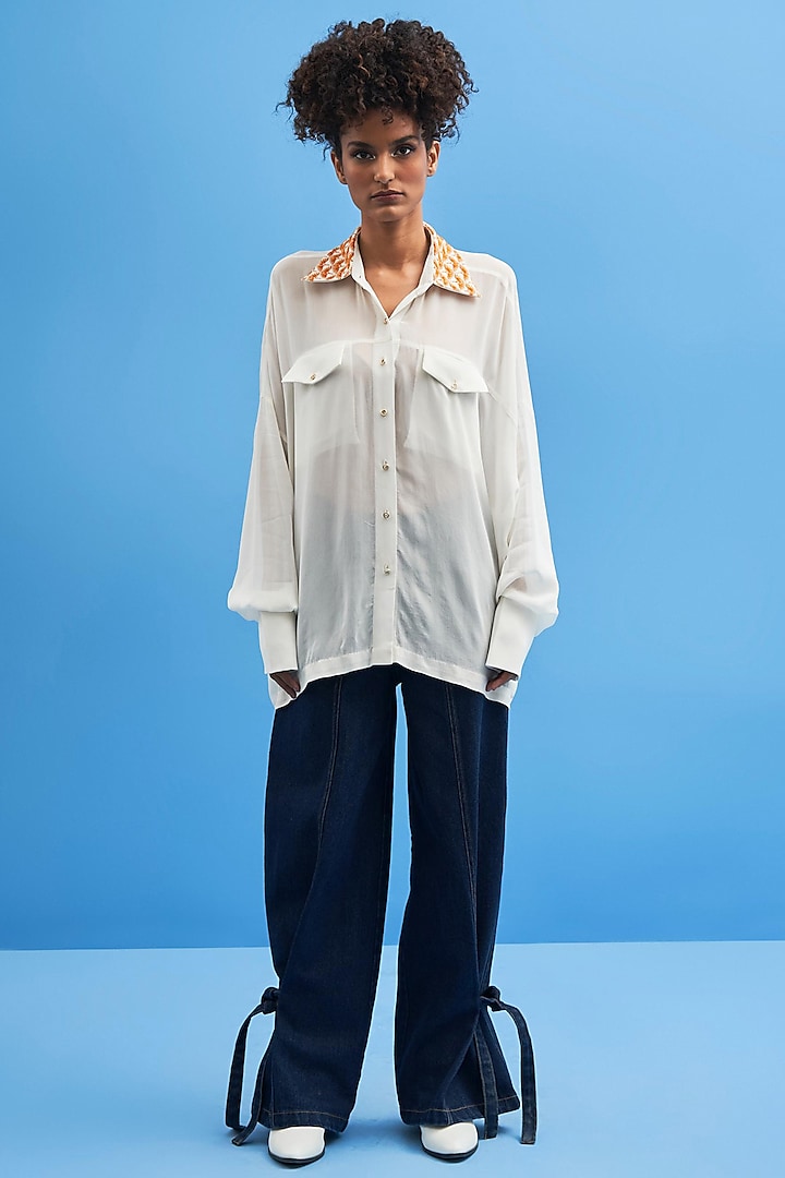 Off-White Cotton Hand Embroidered Shirt by SIDDHANT AGRAWAL