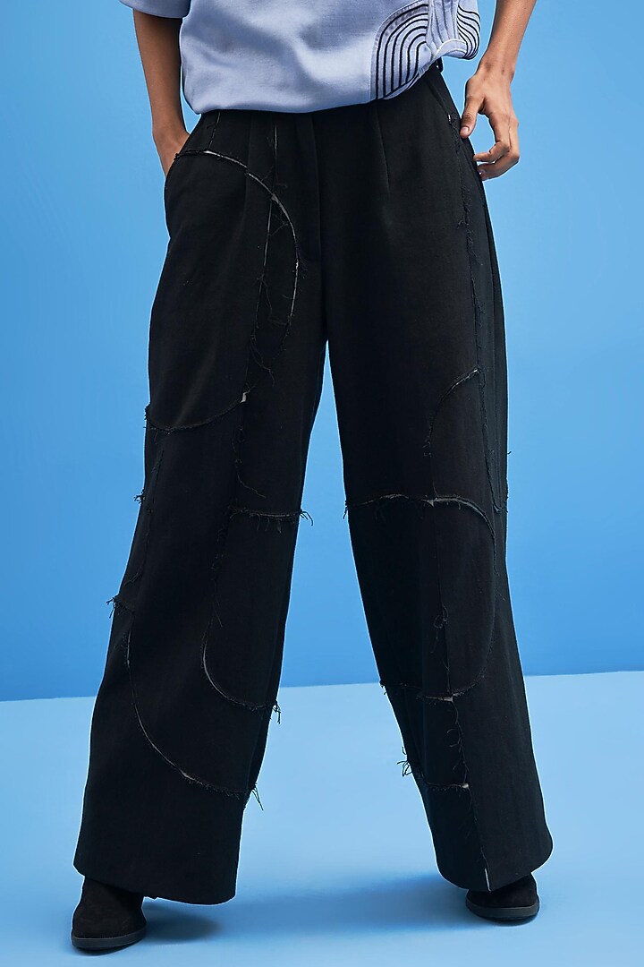 Black Cotton Trousers by SIDDHANT AGRAWAL at Pernia's Pop Up Shop