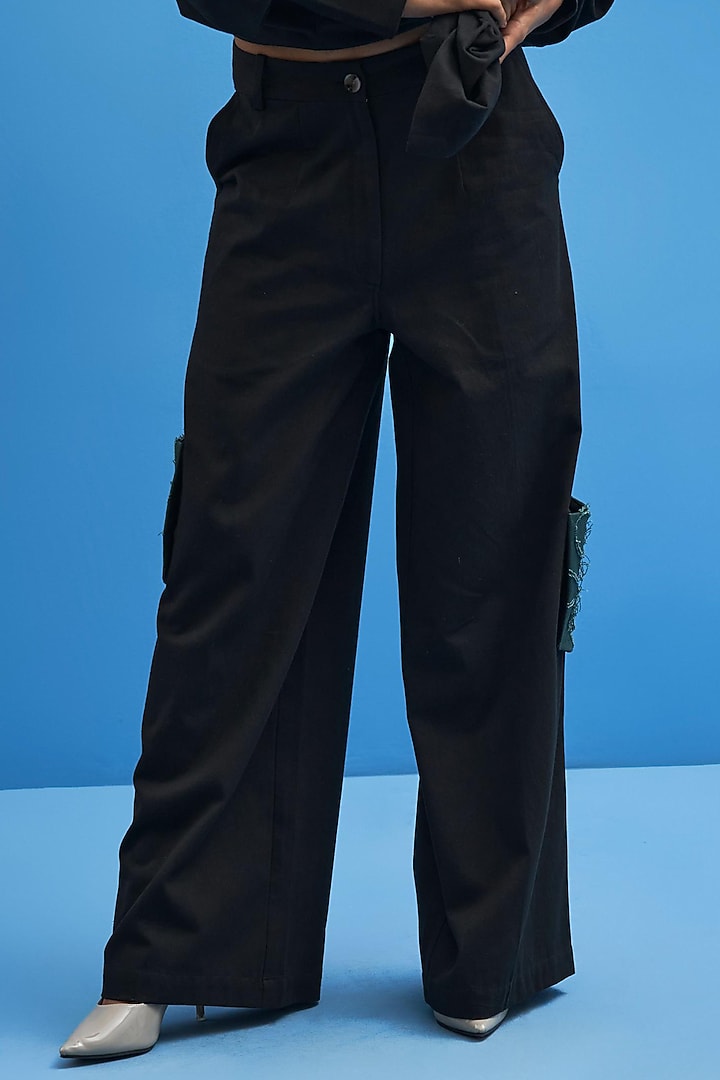 Black Cotton Trousers by SIDDHANT AGRAWAL at Pernia's Pop Up Shop