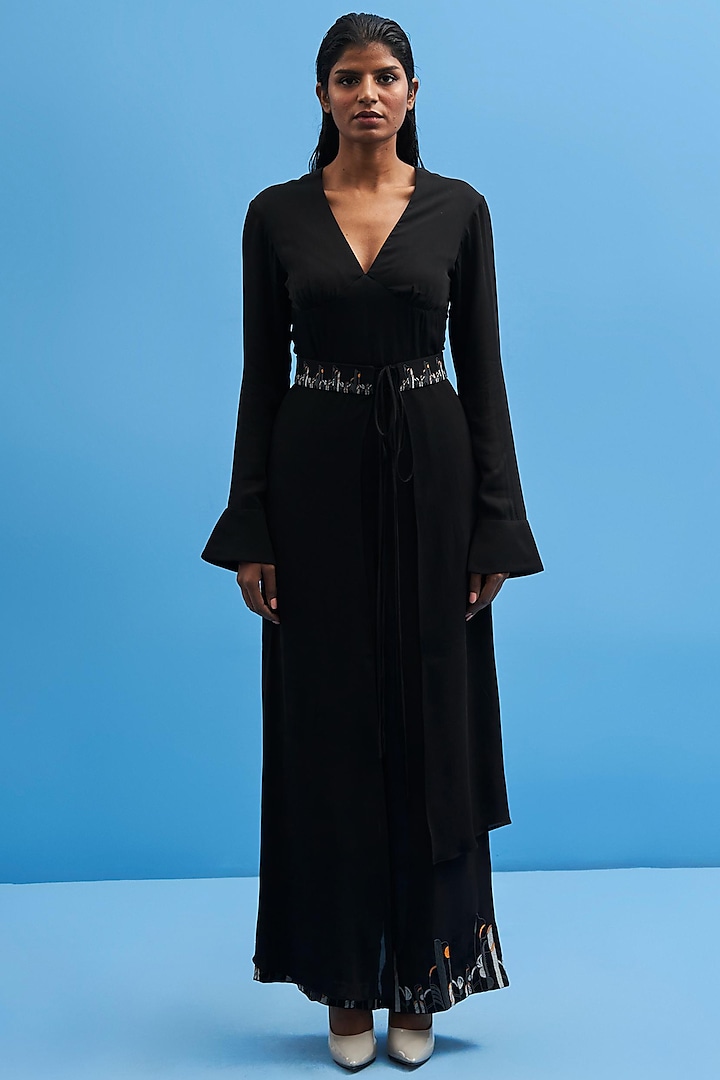 Black Cotton Hand Embroidered Jumpsuit by SIDDHANT AGRAWAL