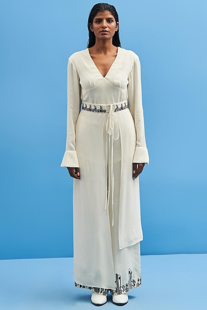 Off-White Cotton Hand Embroidered Jumpsuit by SIDDHANT AGRAWAL