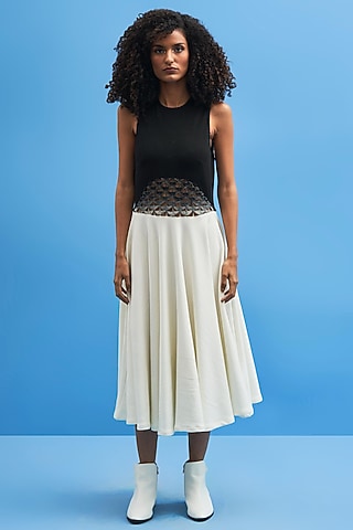 Black & White Ombre Hand Embroidered Dress by SIDDHANT AGRAWAL