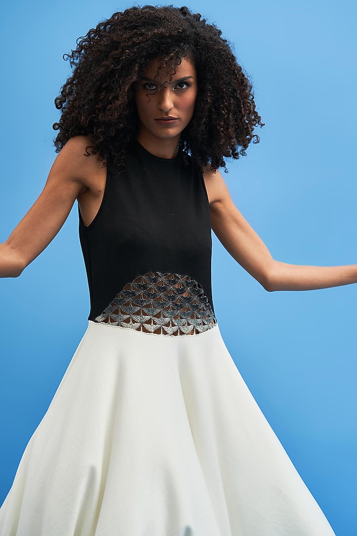 Black & White Ombre Hand Embroidered Vacation Dress by SIDDHANT AGRAWAL at Pernia's Pop Up Shop