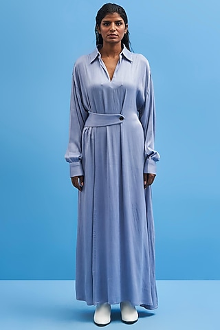 Steel Blue Satin Dress by SIDDHANT AGRAWAL