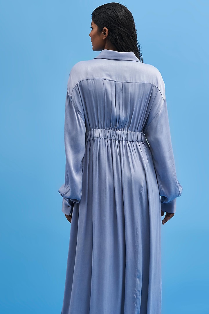 Steel Blue Satin Summer Dress by SIDDHANT AGRAWAL at Pernia's Pop Up Shop