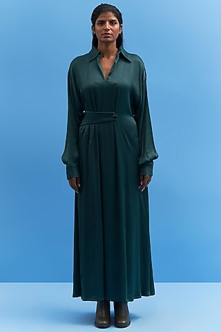 Green Satin Dress by SIDDHANT AGRAWAL