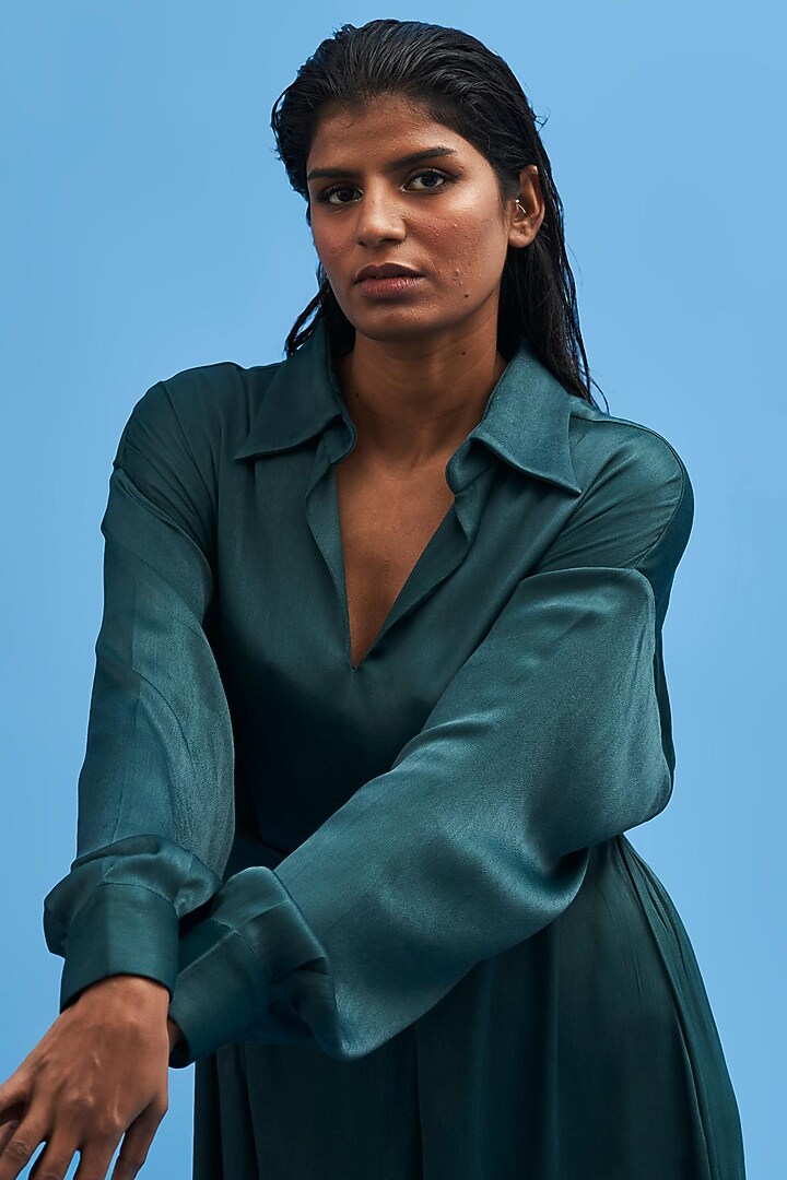Green Satin Summer Dress by SIDDHANT AGRAWAL at Pernia's Pop Up Shop