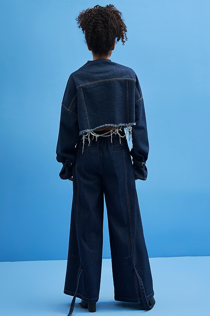 Blue Denim Crop Jacket by SIDDHANT AGRAWAL at Pernia's Pop Up Shop