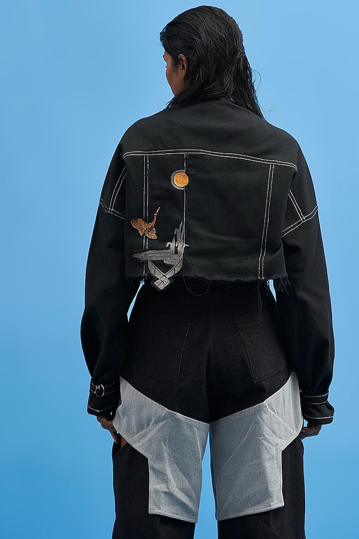 Black Cotton Hand Embroidered Crop Jacket by SIDDHANT AGRAWAL at Pernia's Pop Up Shop