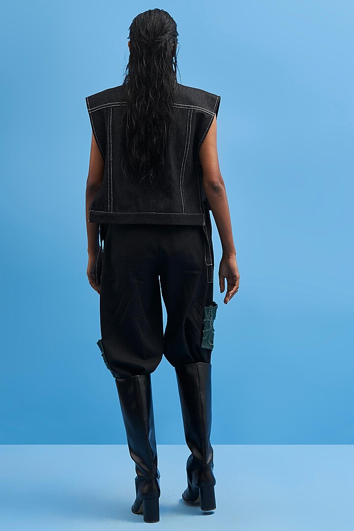 Black Denim Crop Jacket by SIDDHANT AGRAWAL at Pernia's Pop Up Shop