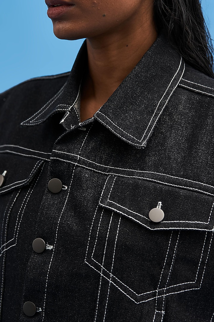 Black Denim Crop Jacket by SIDDHANT AGRAWAL at Pernia's Pop Up Shop