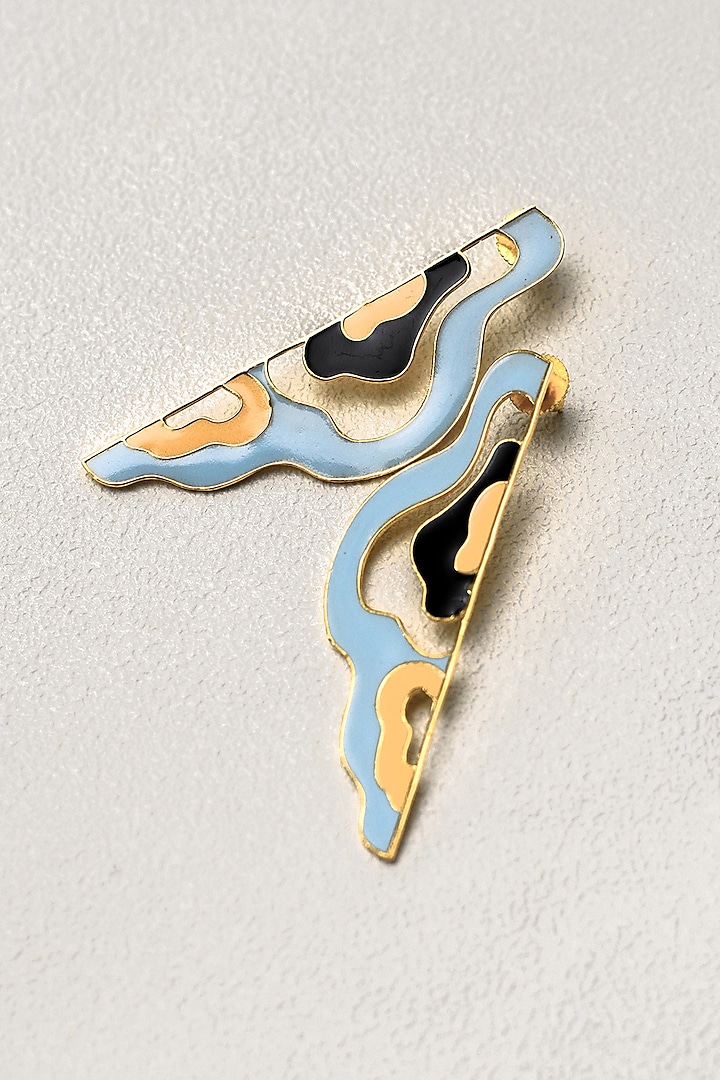 Gold Finish Enameled Folded Waves Earrings by SIDDHANT AGRAWAL