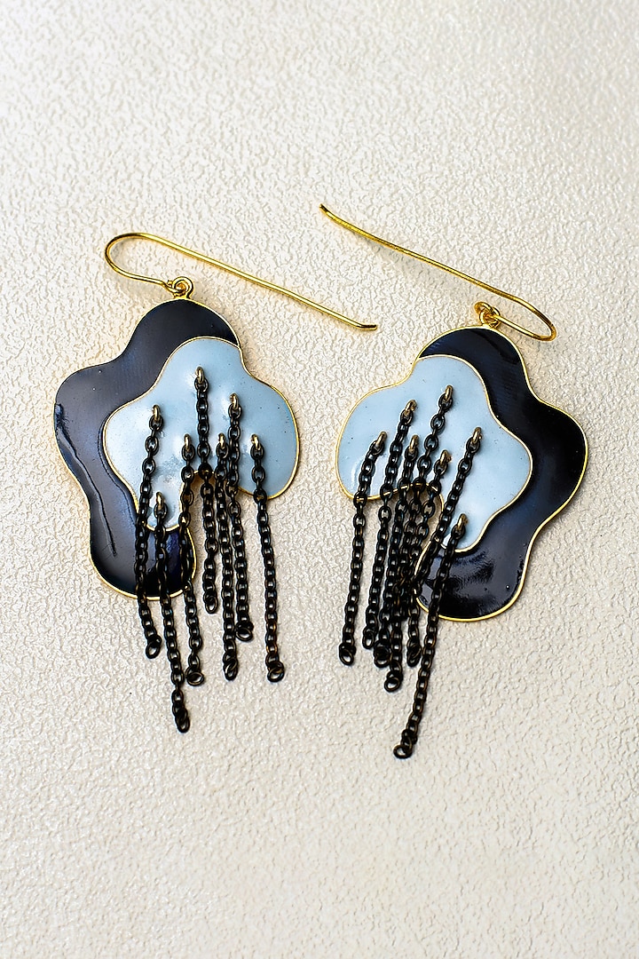 Gold Finish Enameled Chain Earrings by SIDDHANT AGRAWAL