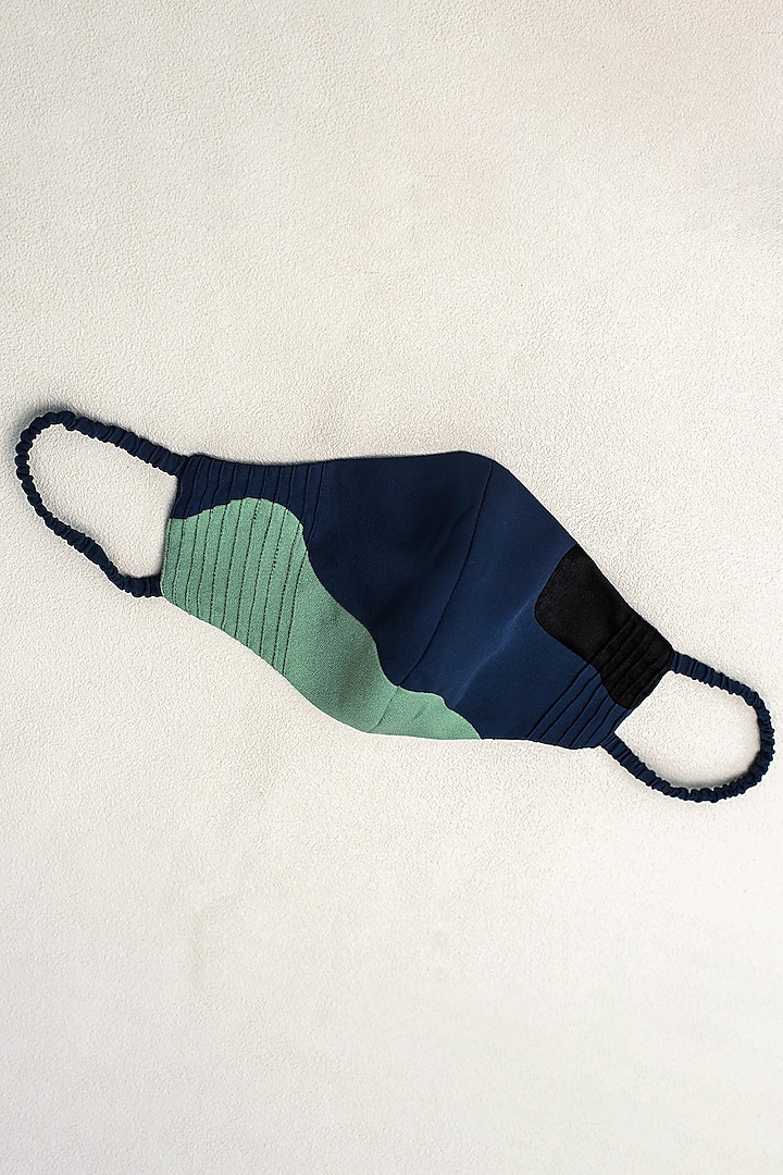Navy Blue Color Blocked Mask by SIDDHANT AGRAWAL