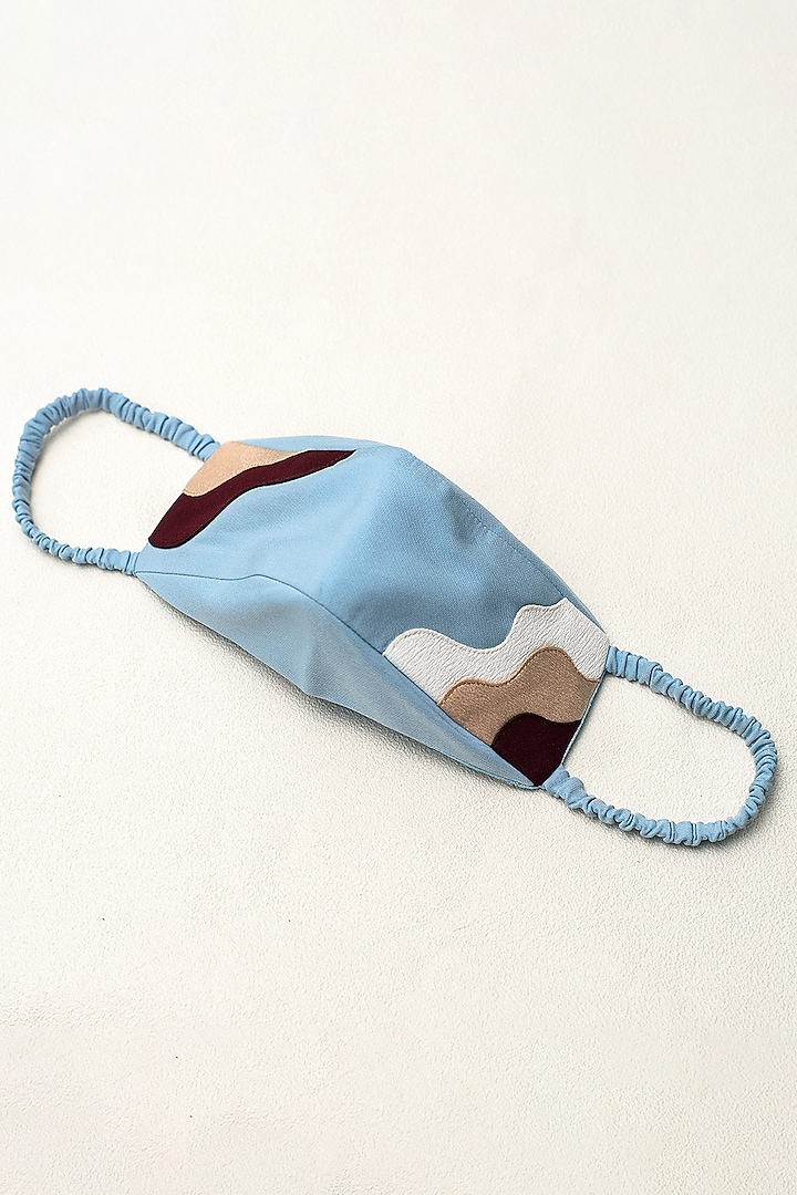 Baby Blue Poly Crepe Layered Mask by SIDDHANT AGRAWAL