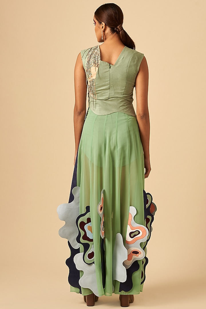Sage Green Embroidered A-Line Skirt by SIDDHANT AGRAWAL at Pernia's Pop Up Shop