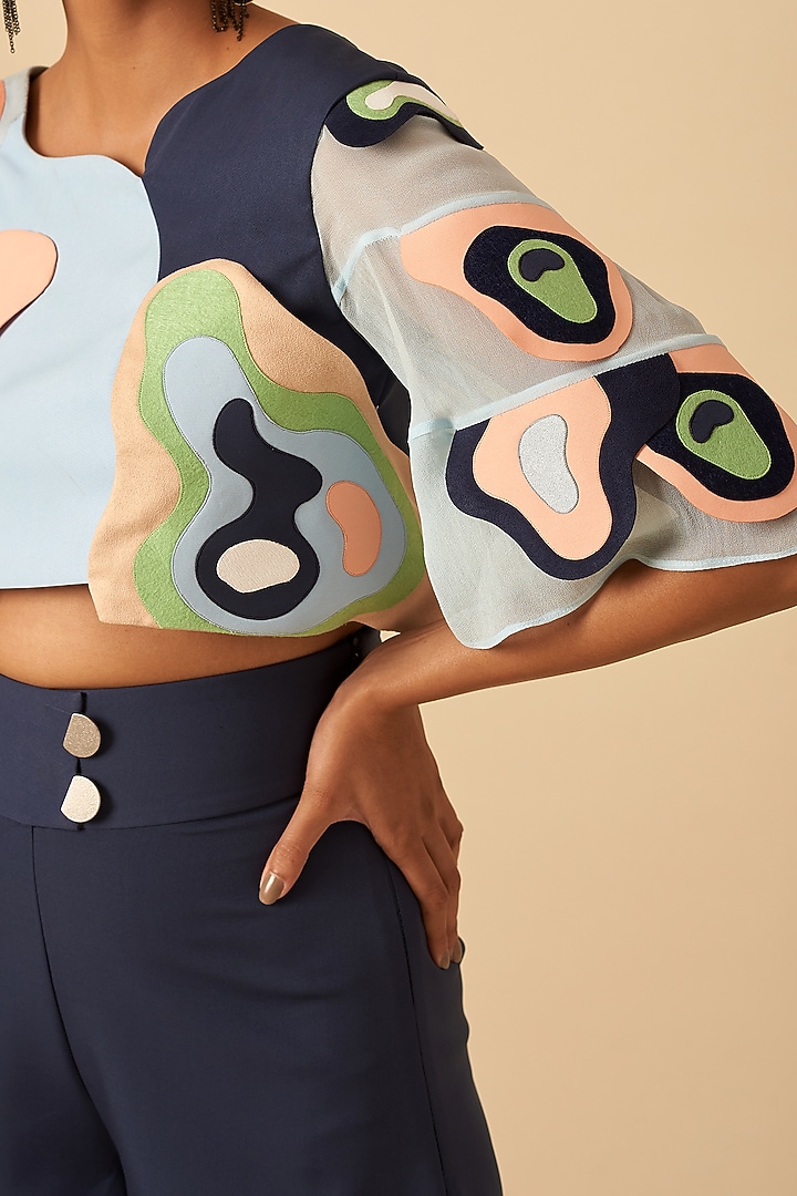 Baby Blue Embroidered Crop Top by SIDDHANT AGRAWAL at Pernia's Pop Up Shop