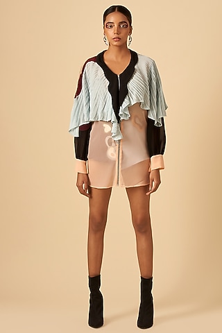Baby Pink Color Blocked & Embroidered Shirt by SIDDHANT AGRAWAL