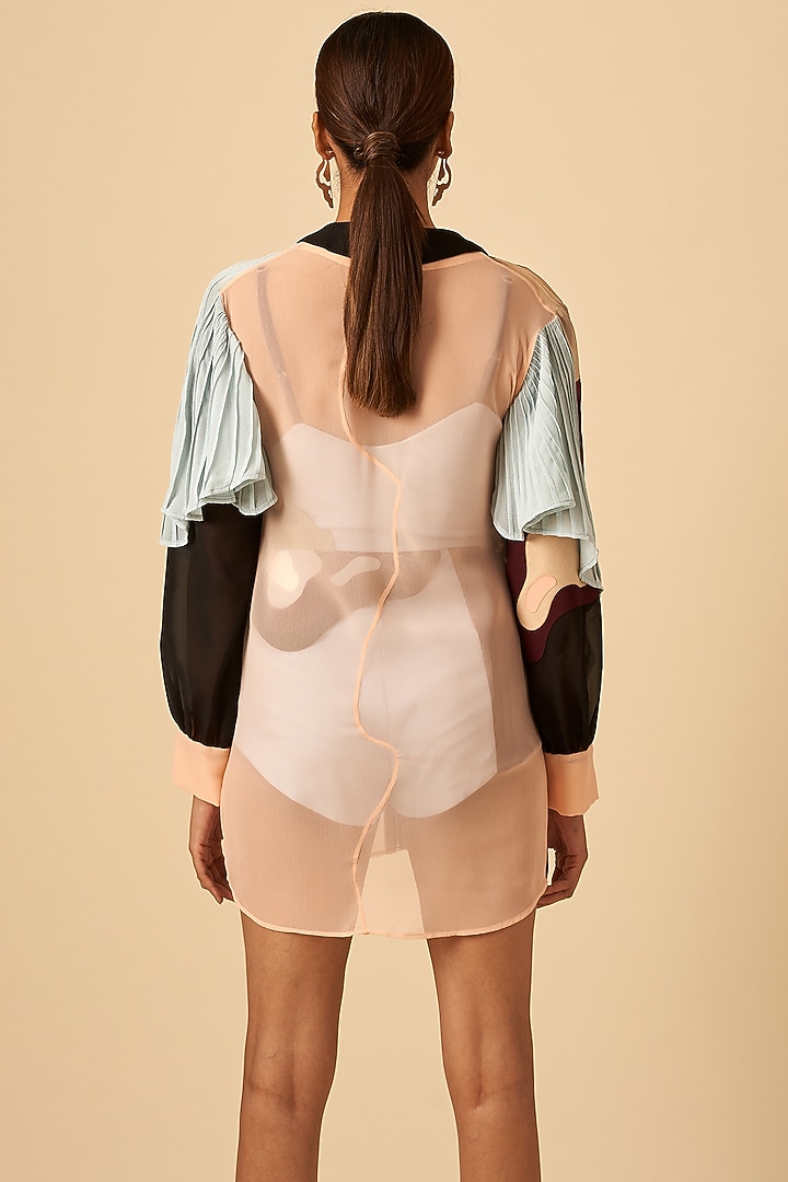 Baby Pink Color Blocked & Embroidered Shirt by SIDDHANT AGRAWAL at Pernia's Pop Up Shop
